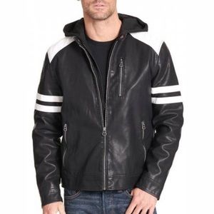 Wilson’s Leather Cycle Black white zip up leather moto jacket